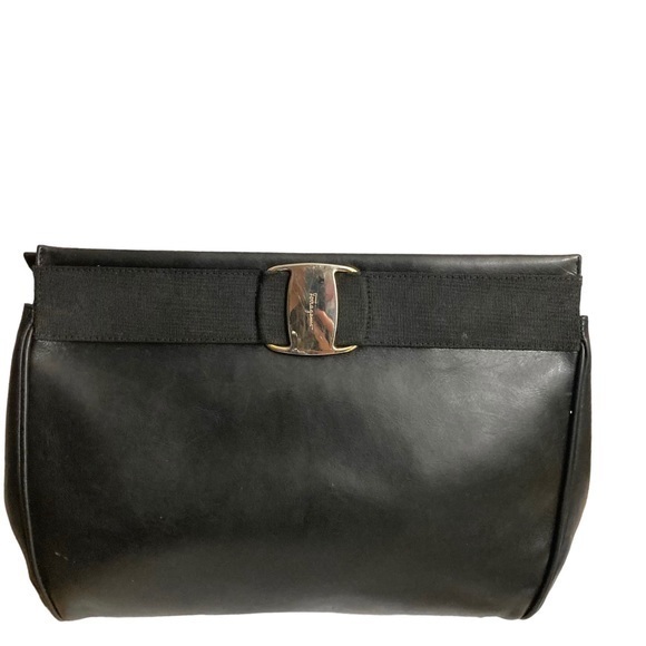 Salvatore ferragamo black leather clutch bag